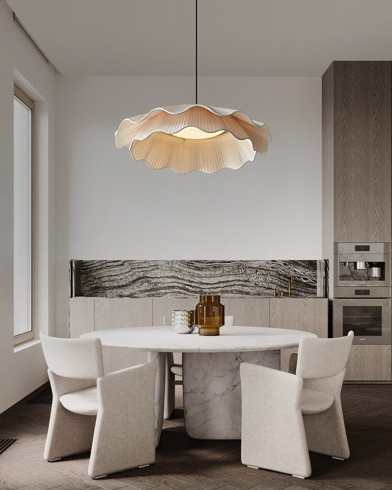 Arwen Handmade Fabric Ripple Pendant - Modern Minimalist Wave Chandelier for Dining Table