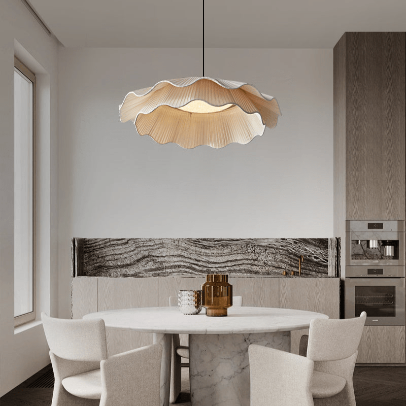 Arwen Handmade Fabric Ripple Pendant - Modern Minimalist Wave Chandelier for Dining Table