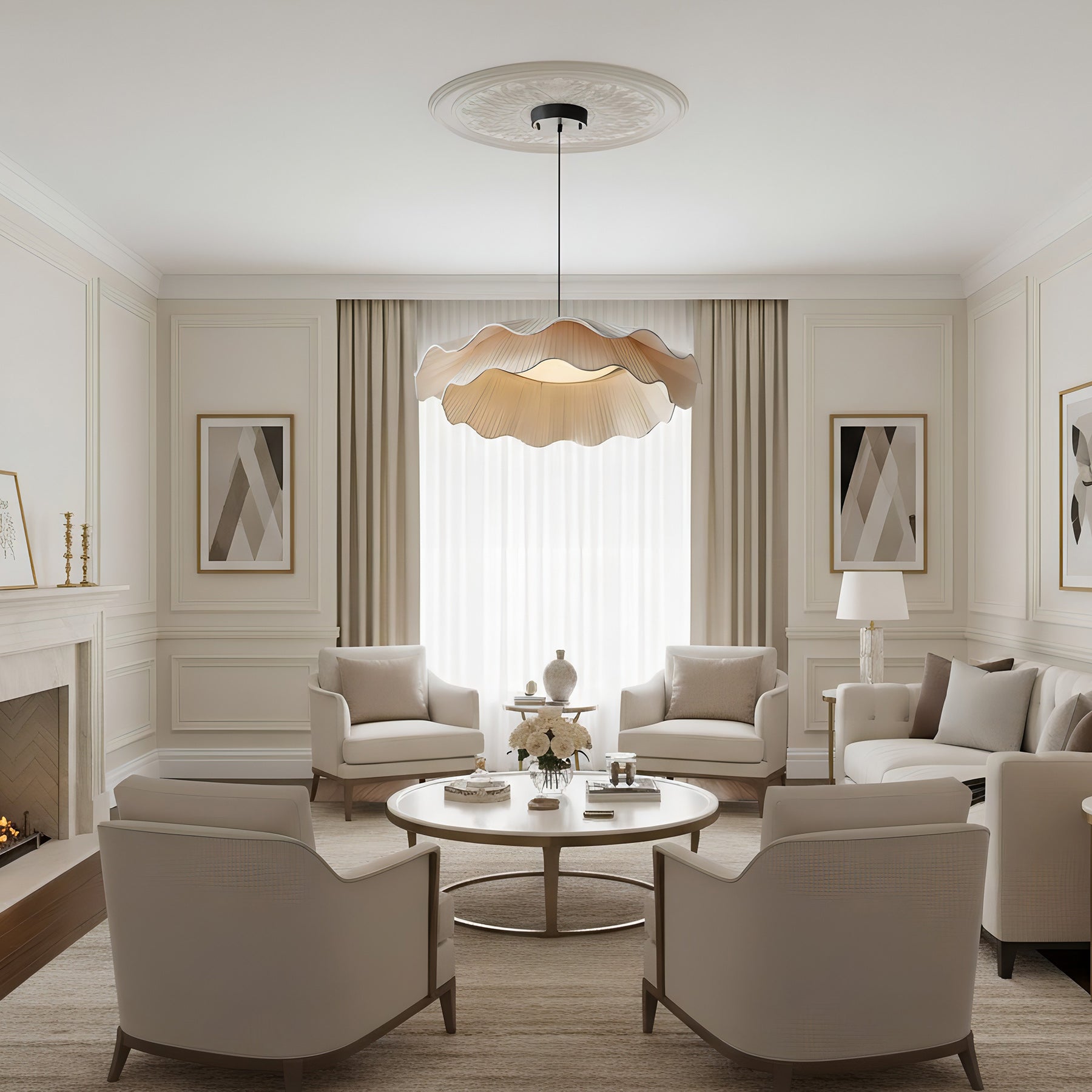Arwen Handmade Fabric Ripple Pendant - Modern Minimalist Wave Chandelier for Dining Table