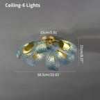 Peacock Blue Art Glass Chandelier - Hand-Blown Rippled Glass Pendant for Luxury Dining Room