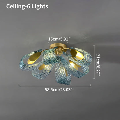 Blue Rippled Glass Chandelier for Dining Room