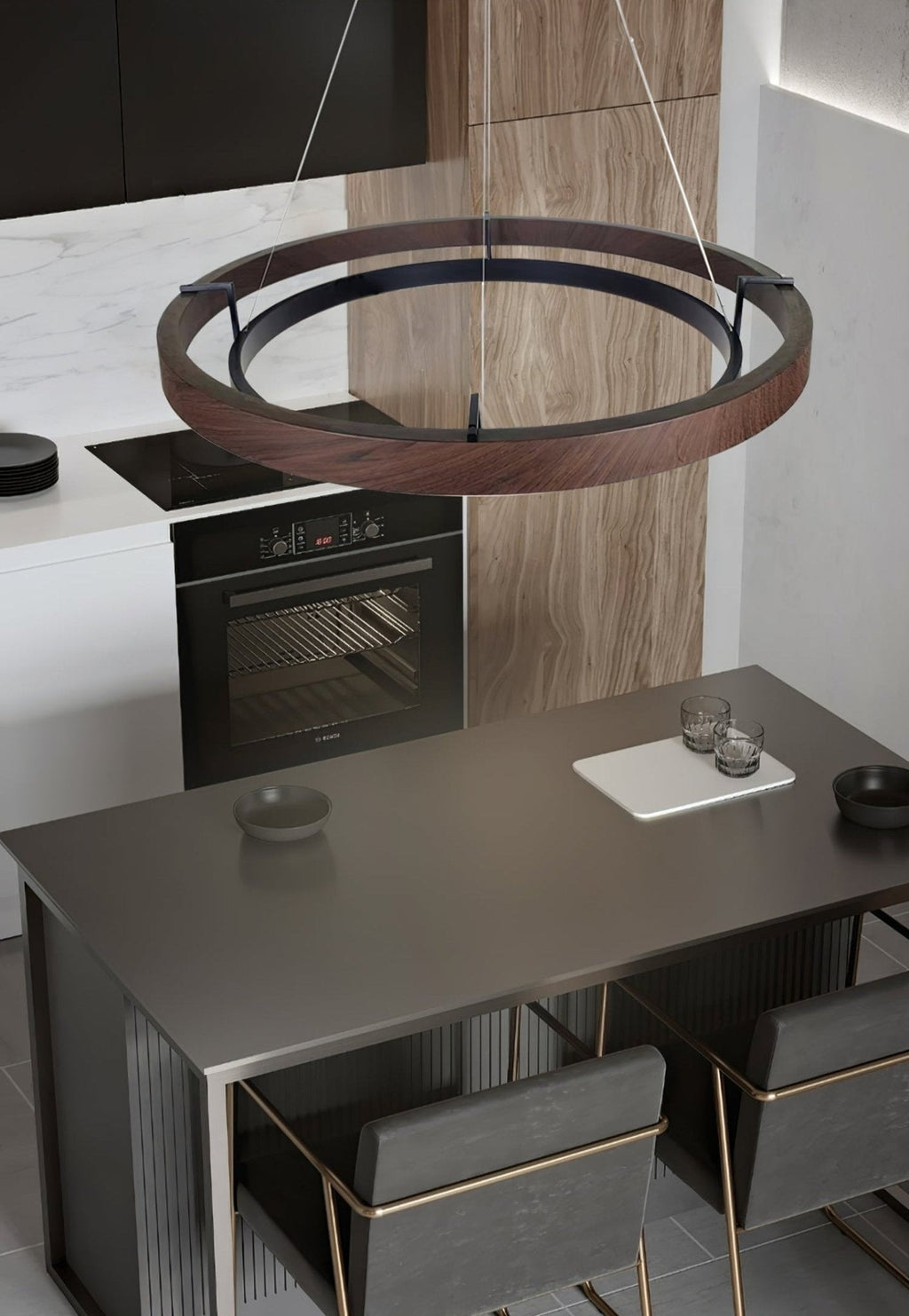 Haloa Minimalist Ring Pendant - Modern LED Circular Chandelier for Living Room & Foyer
