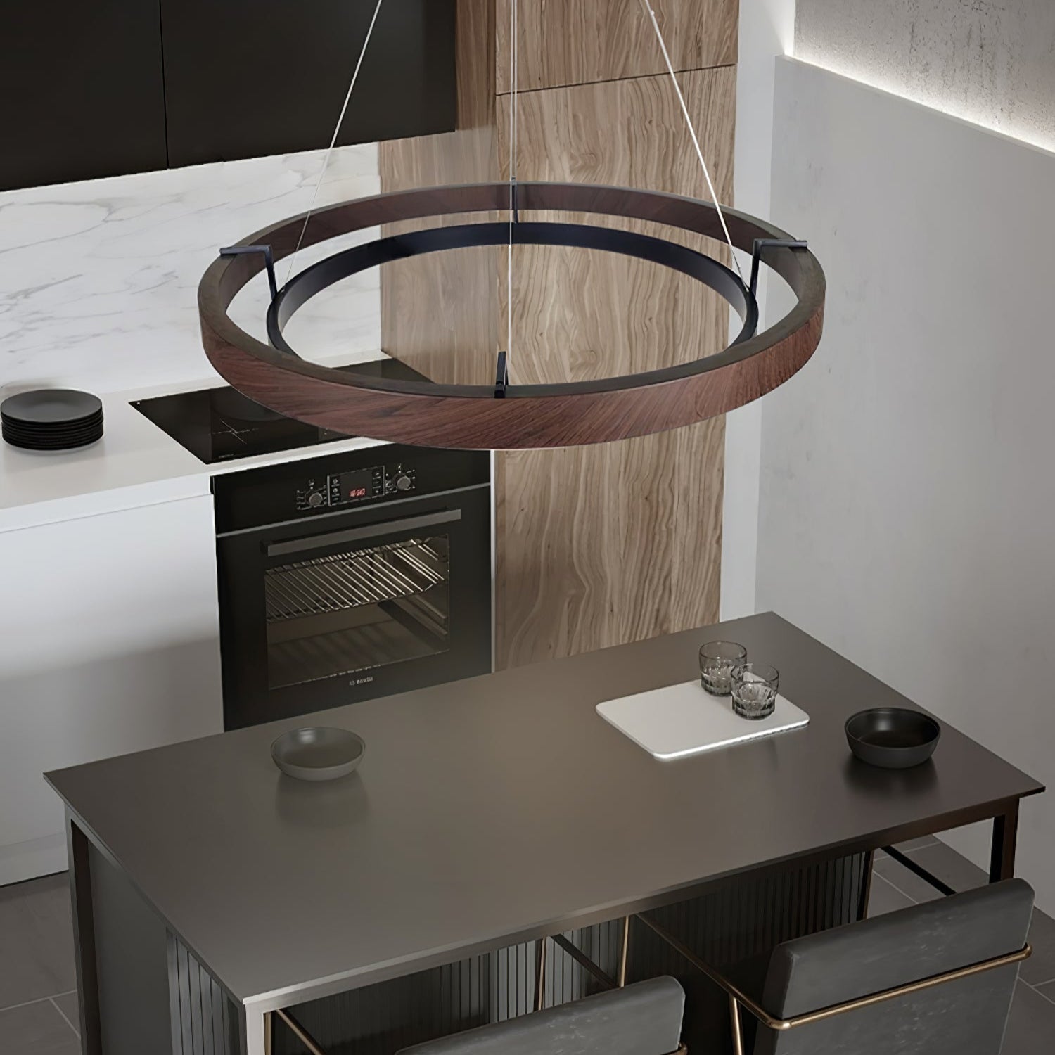 Haloa Minimalist Ring Pendant - Modern LED Circular Chandelier for Living Room & Foyer
