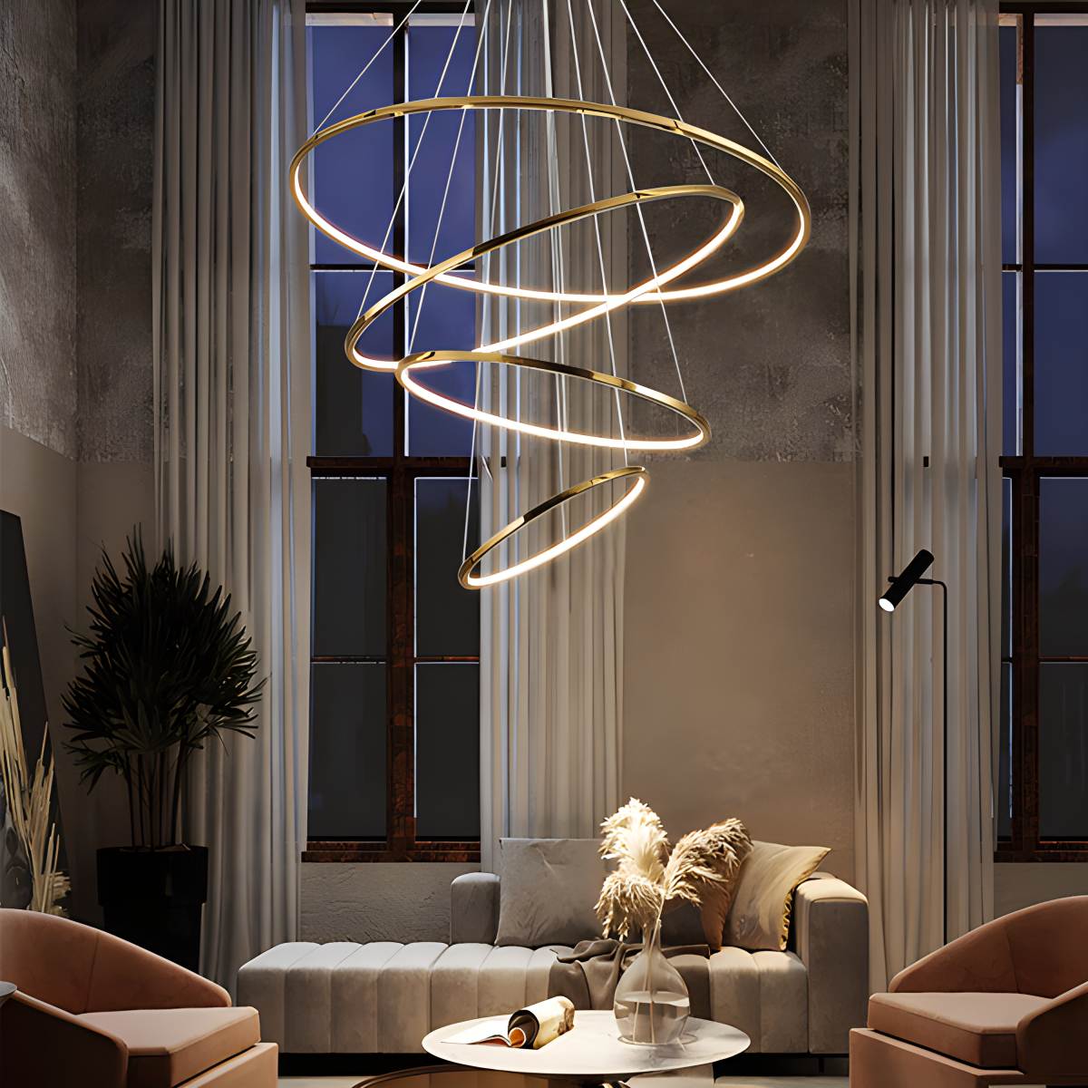 Grand Tiered Ring Chandelier - Modern Luxury Multi-Tier Lighting for Foyer & High Ceiling
