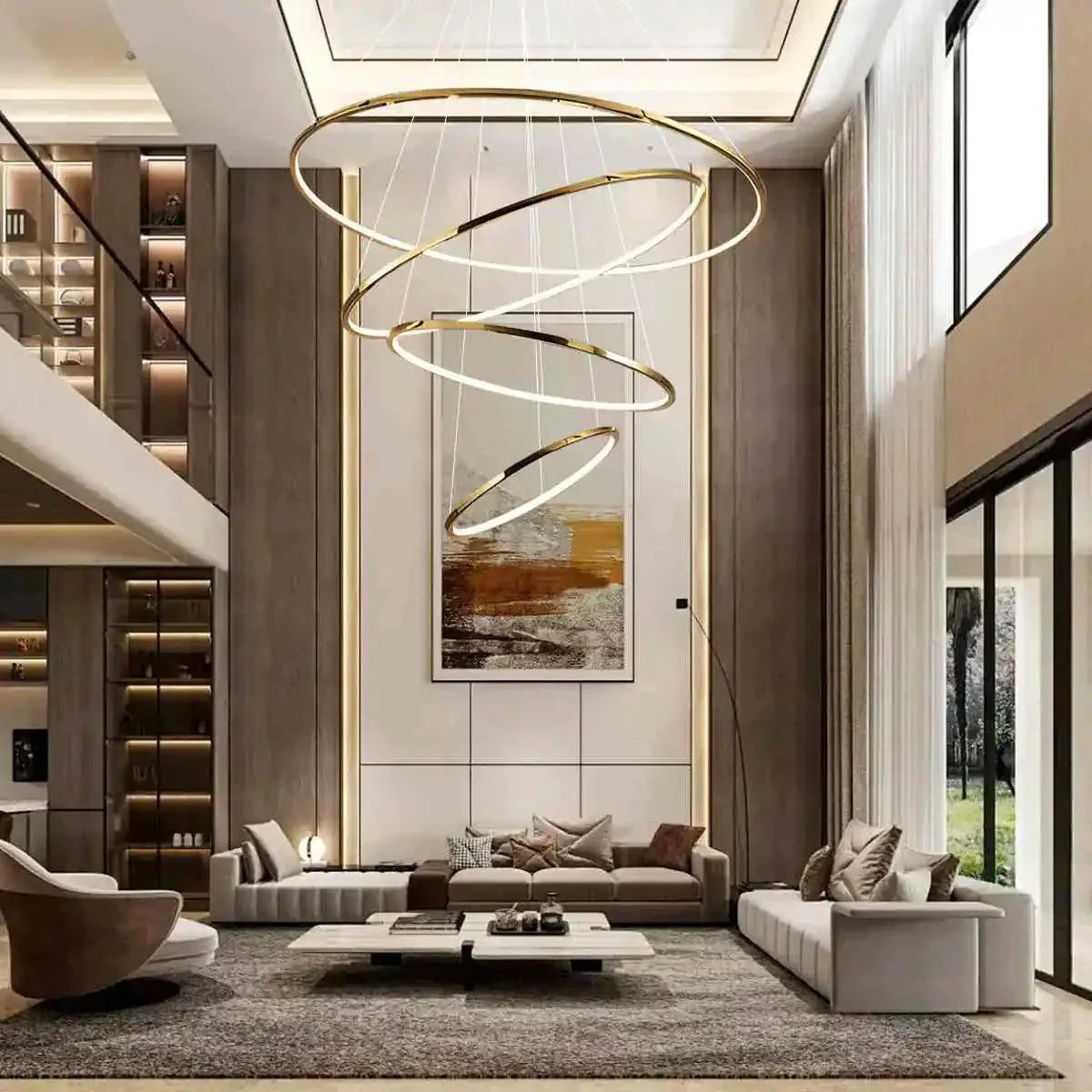 Grand Tiered Ring Chandelier - Modern Luxury Multi-Tier Lighting for Foyer & High Ceiling