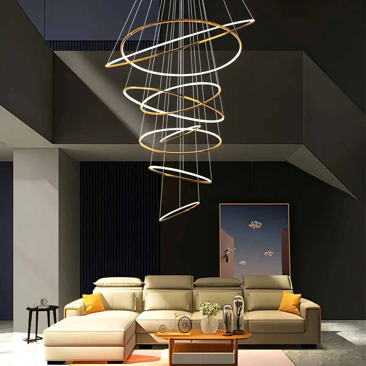 Grand Tiered Ring Chandelier - Modern Luxury Multi-Tier Lighting for Foyer & High Ceiling