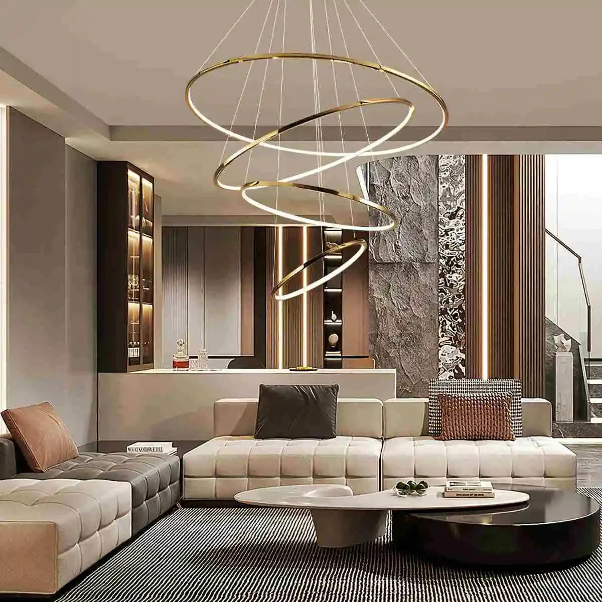 Grand Tiered Ring Chandelier - Modern Luxury Multi-Tier Lighting for Foyer & High Ceiling