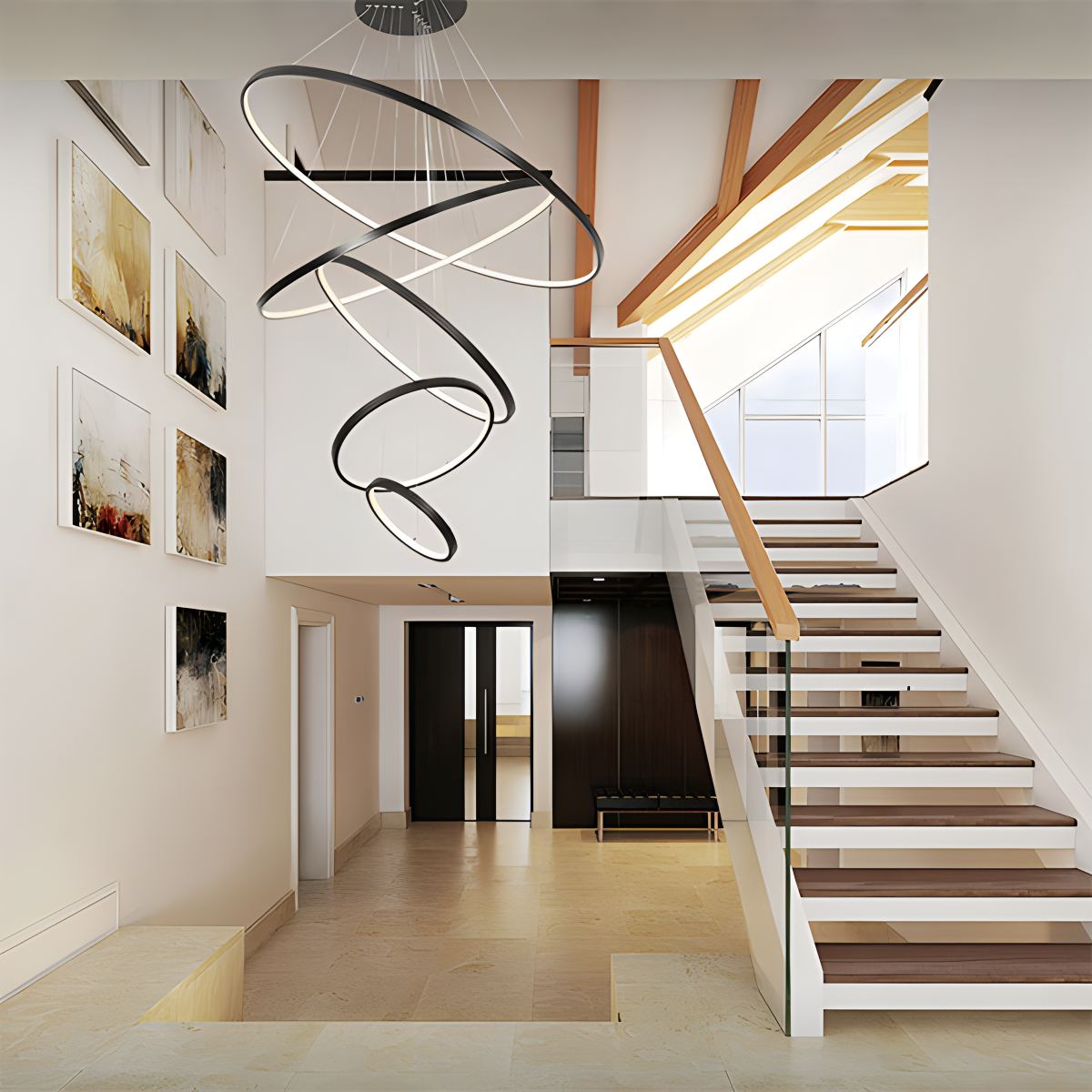 Grand Tiered Ring Chandelier - Modern Luxury Multi-Tier Lighting for Foyer & High Ceiling