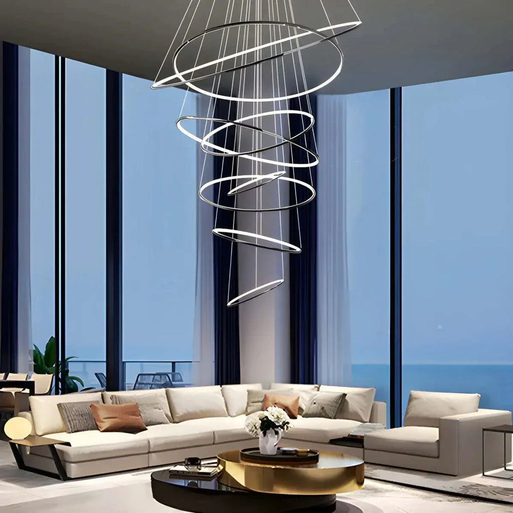 Grand Tiered Ring Chandelier - Modern Luxury Multi-Tier Lighting for Foyer & High Ceiling