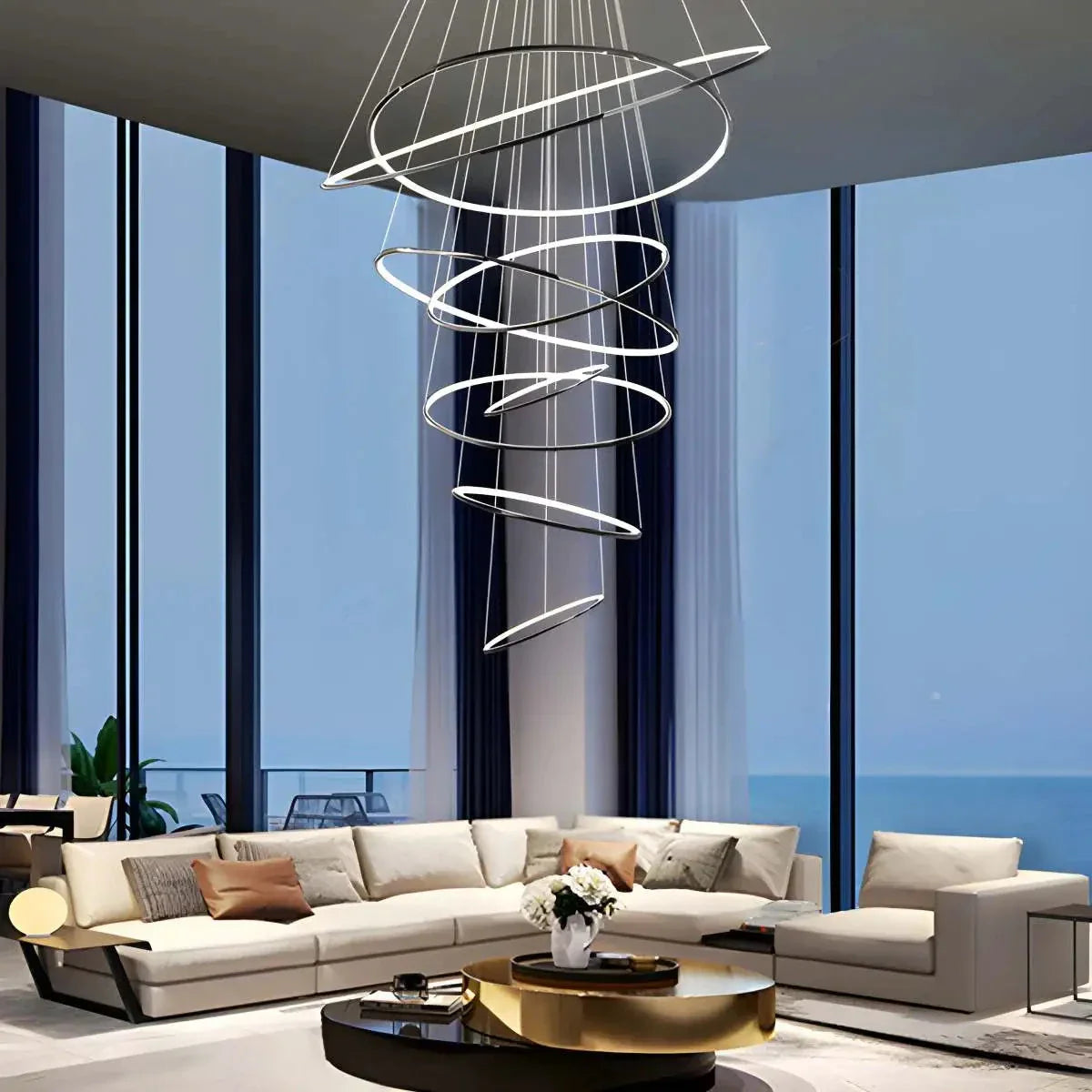 Grand Tiered Ring Chandelier - Modern Luxury Multi-Tier Lighting for Foyer & High Ceiling
