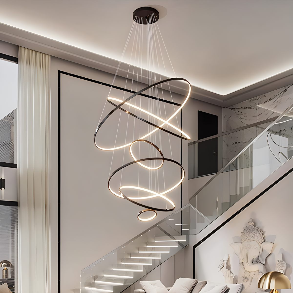 Grand Tiered Ring Chandelier - Modern Luxury Multi-Tier Lighting for Foyer & High Ceiling