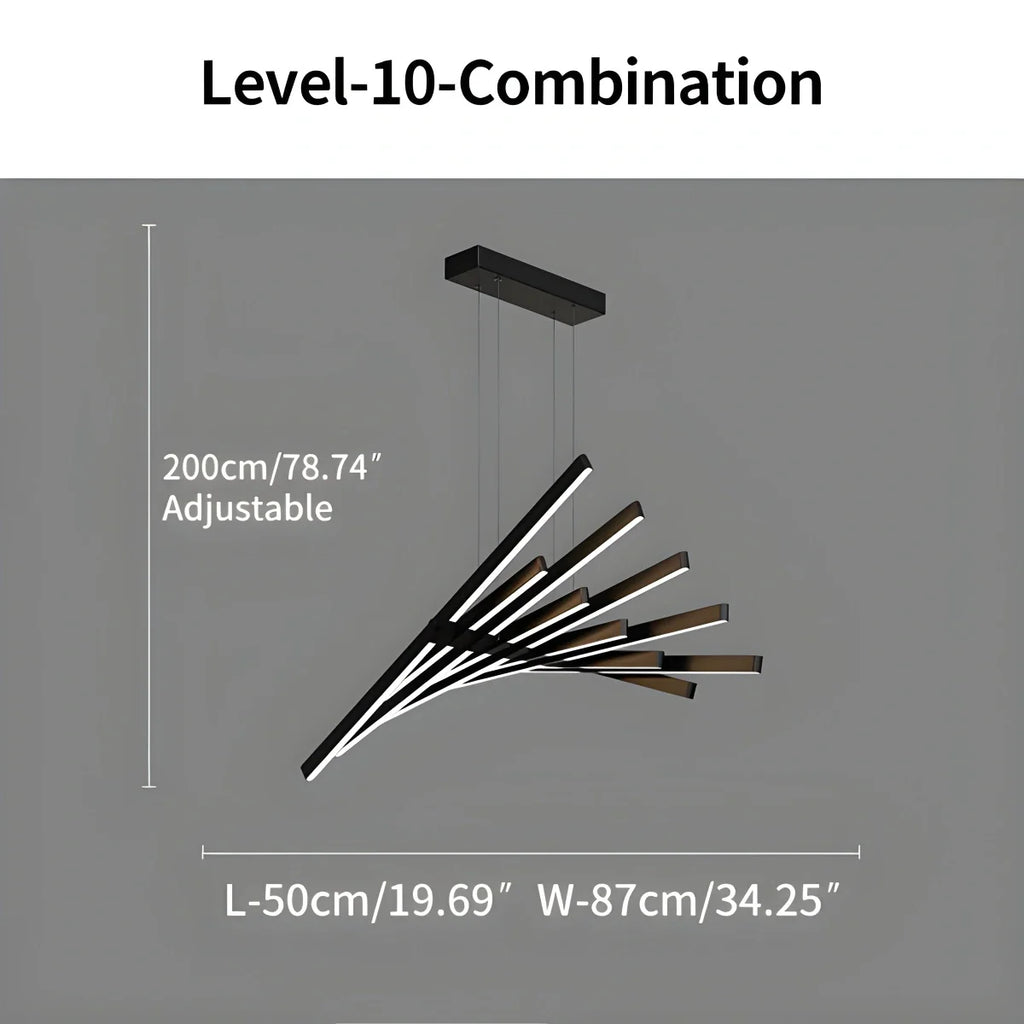 Modern Fishbone Linear Chandelier - Industrial Multi-Light Pendant for Dining Table & Island