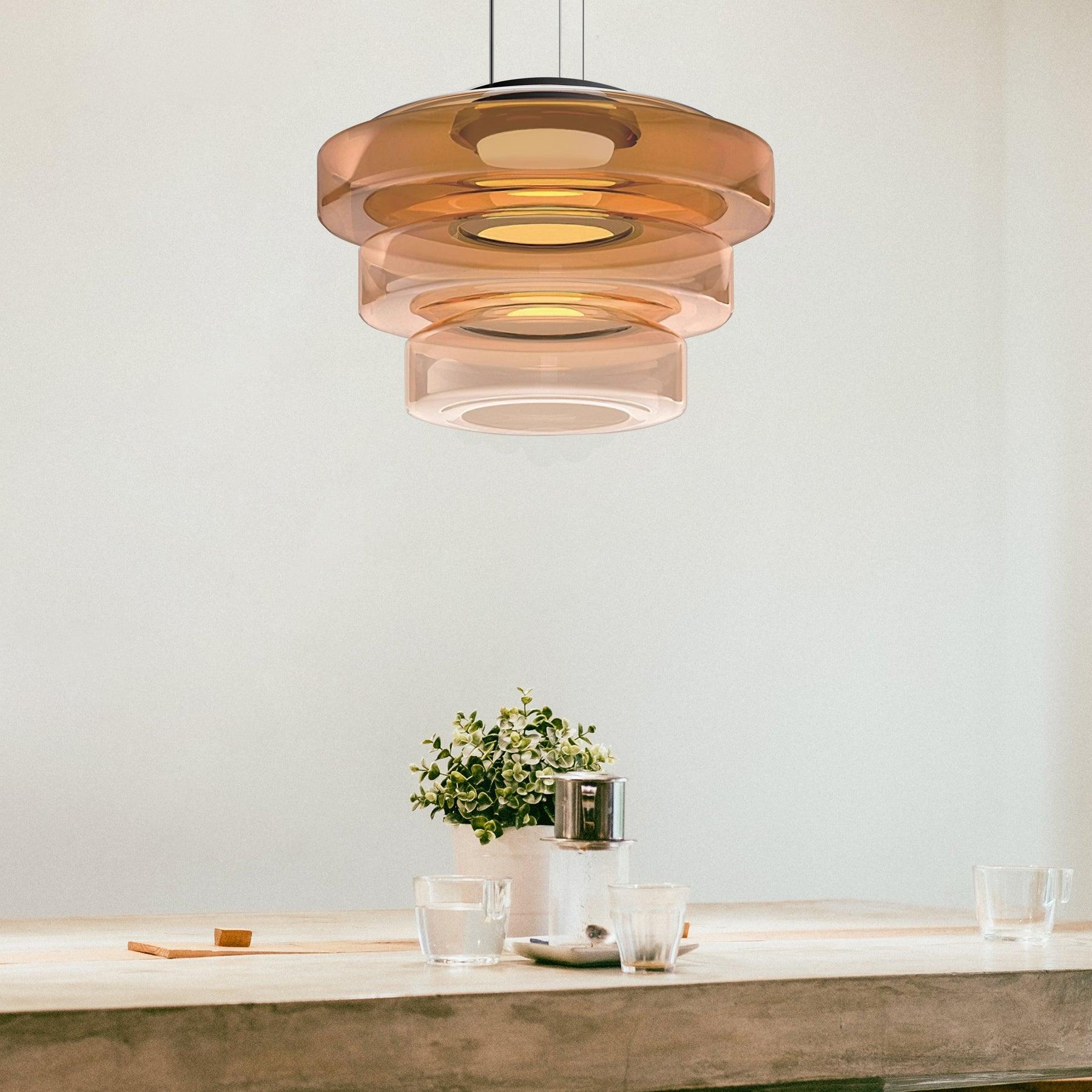 Levels Series Geometric Pendant - Modern Tiered Stacking Lamp for Dining Room & Kitchen