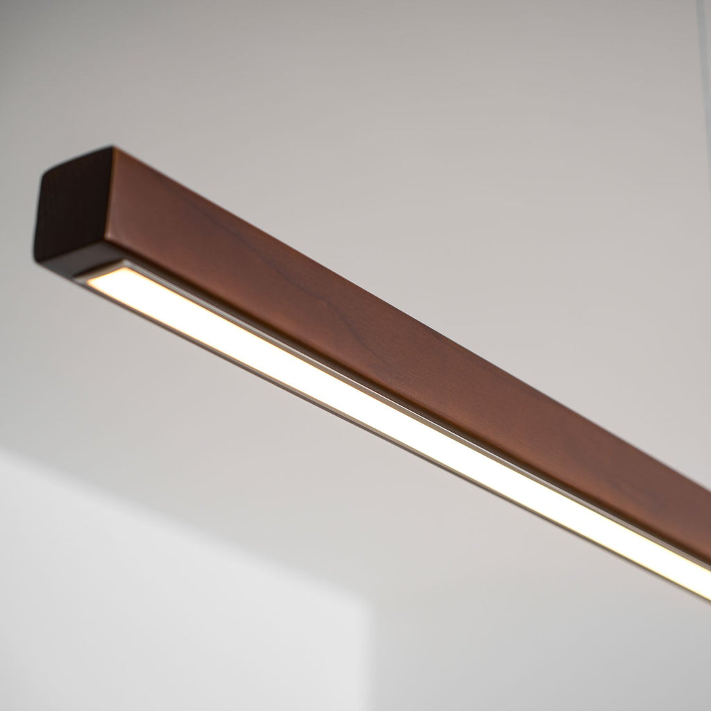 Linear Wood Pendant Light - Modern Organic Hanging Bar for Kitchen Island & Dining Table