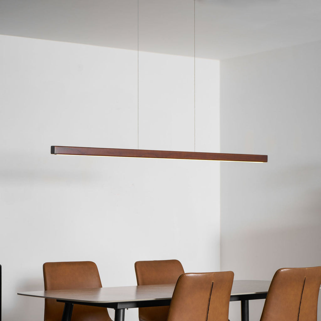 Linear Wood Pendant Light - Modern Organic Hanging Bar for Kitchen Island & Dining Table