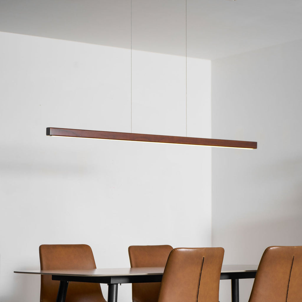 Linear Wood Pendant Light - Modern Organic Hanging Bar for Kitchen Island & Dining Table