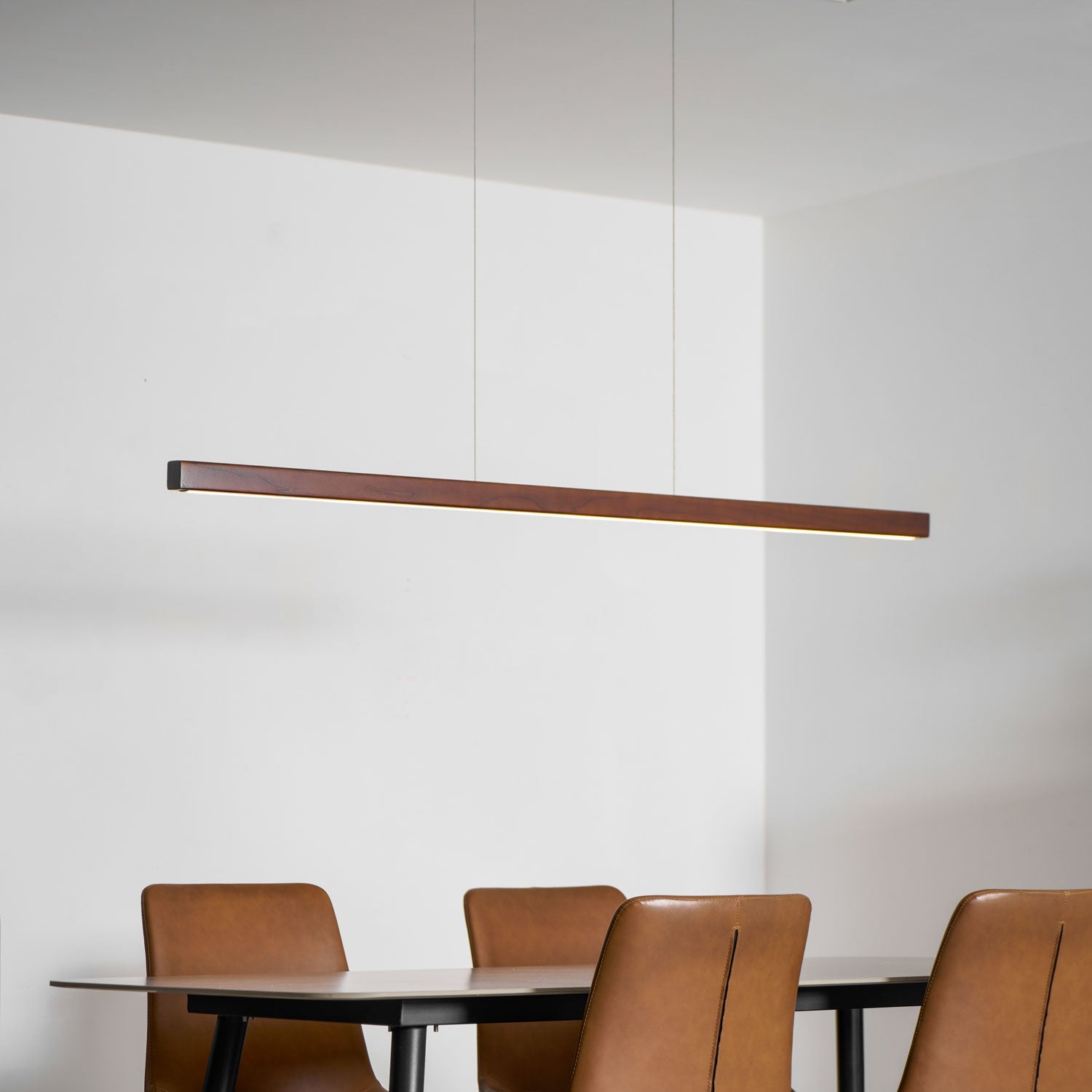 Linear Wood Pendant Light - Modern Organic Hanging Bar for Kitchen Island & Dining Table