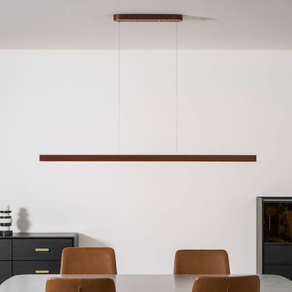 Linear Wood Pendant Light - Modern Organic Hanging Bar for Kitchen Island & Dining Table
