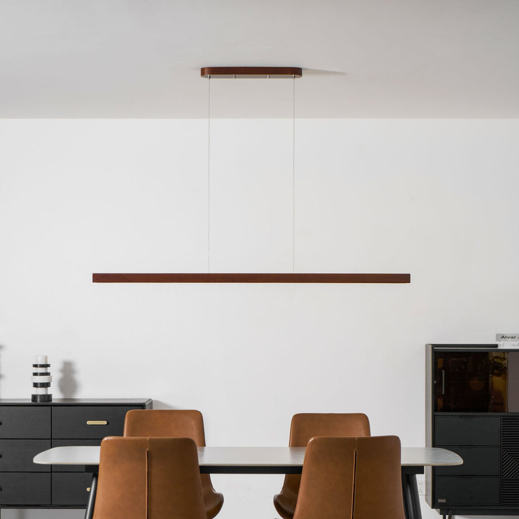 Linear Wood Pendant Light - Modern Organic Hanging Bar for Kitchen Island & Dining Table