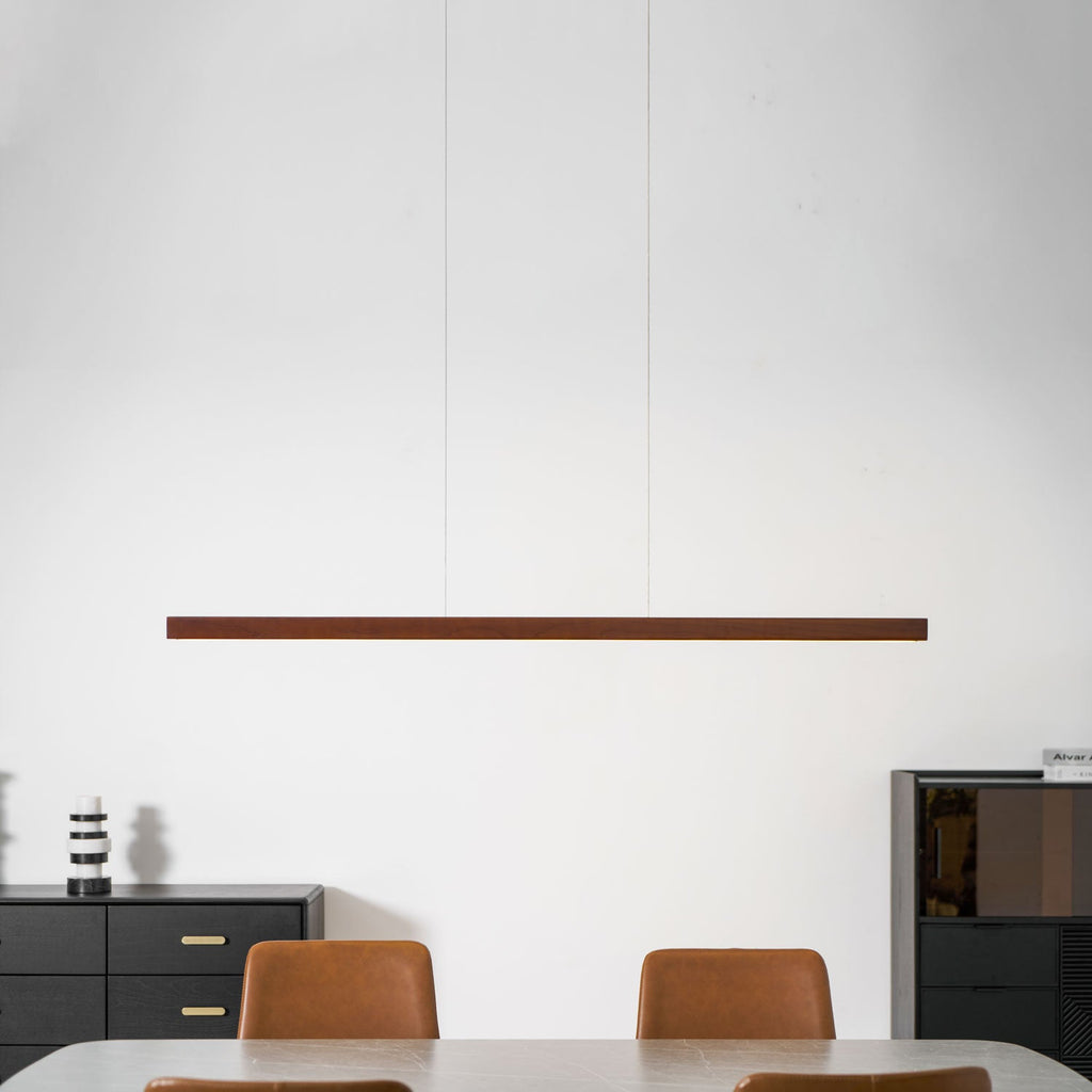 Linear Wood Pendant Light - Modern Organic Hanging Bar for Kitchen Island & Dining Table