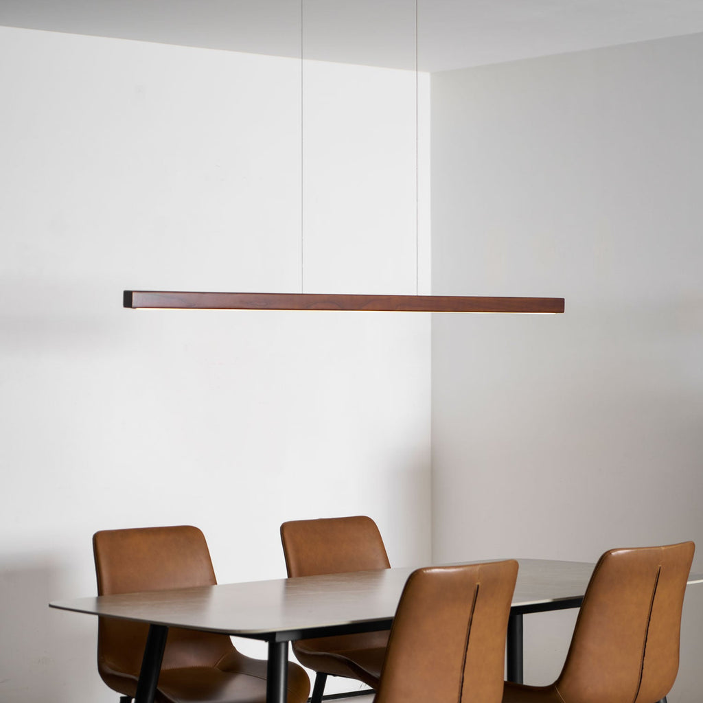 Linear Wood Pendant Light - Modern Organic Hanging Bar for Kitchen Island & Dining Table