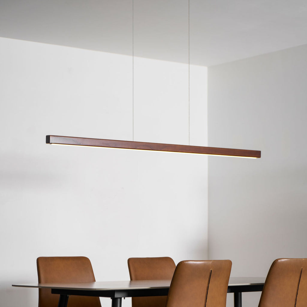 Linear Wood Pendant Light - Modern Organic Hanging Bar for Kitchen Island & Dining Table