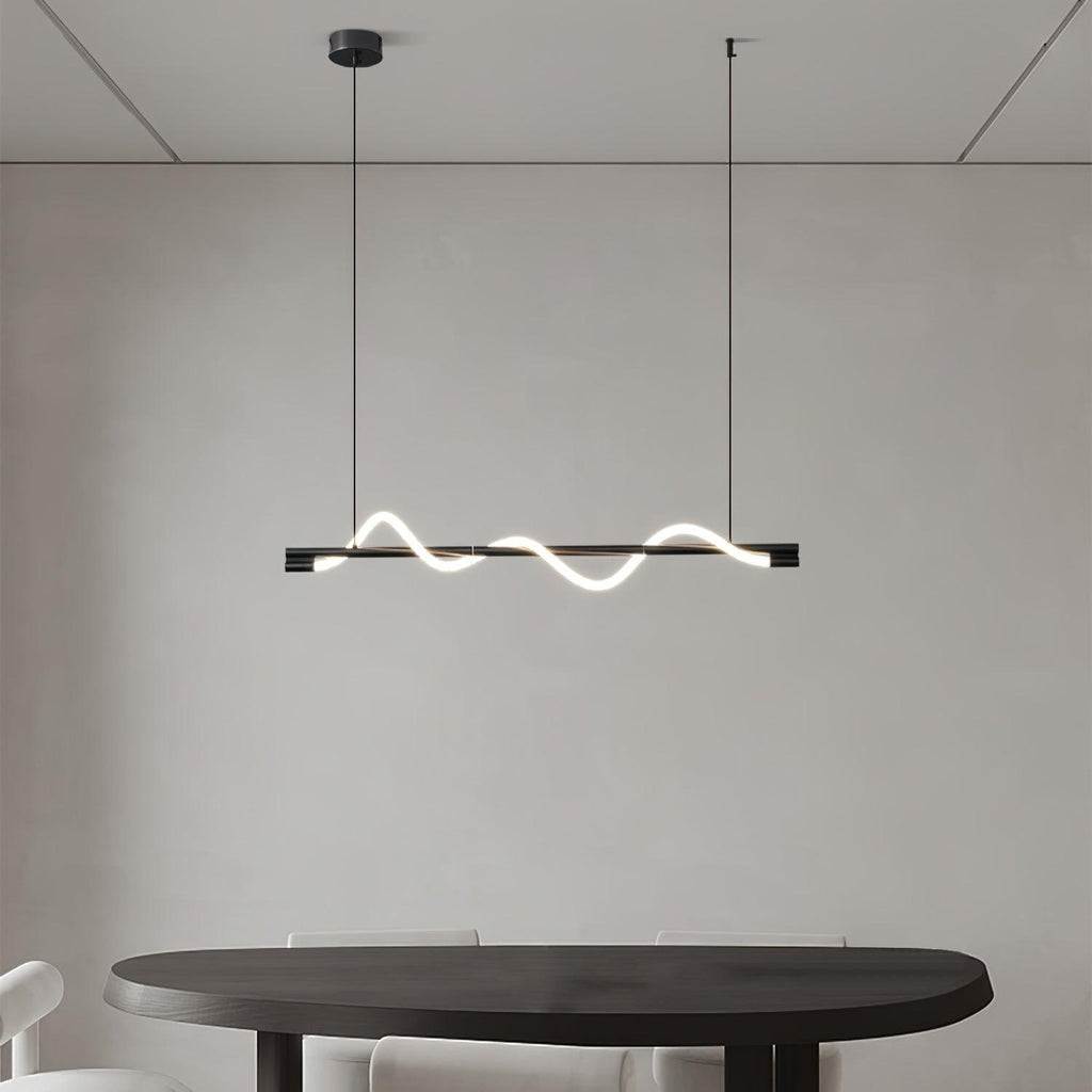 Linear Curve Wave Pendant - Modern S-Shaped Island Light for Kitchen & Dining Table