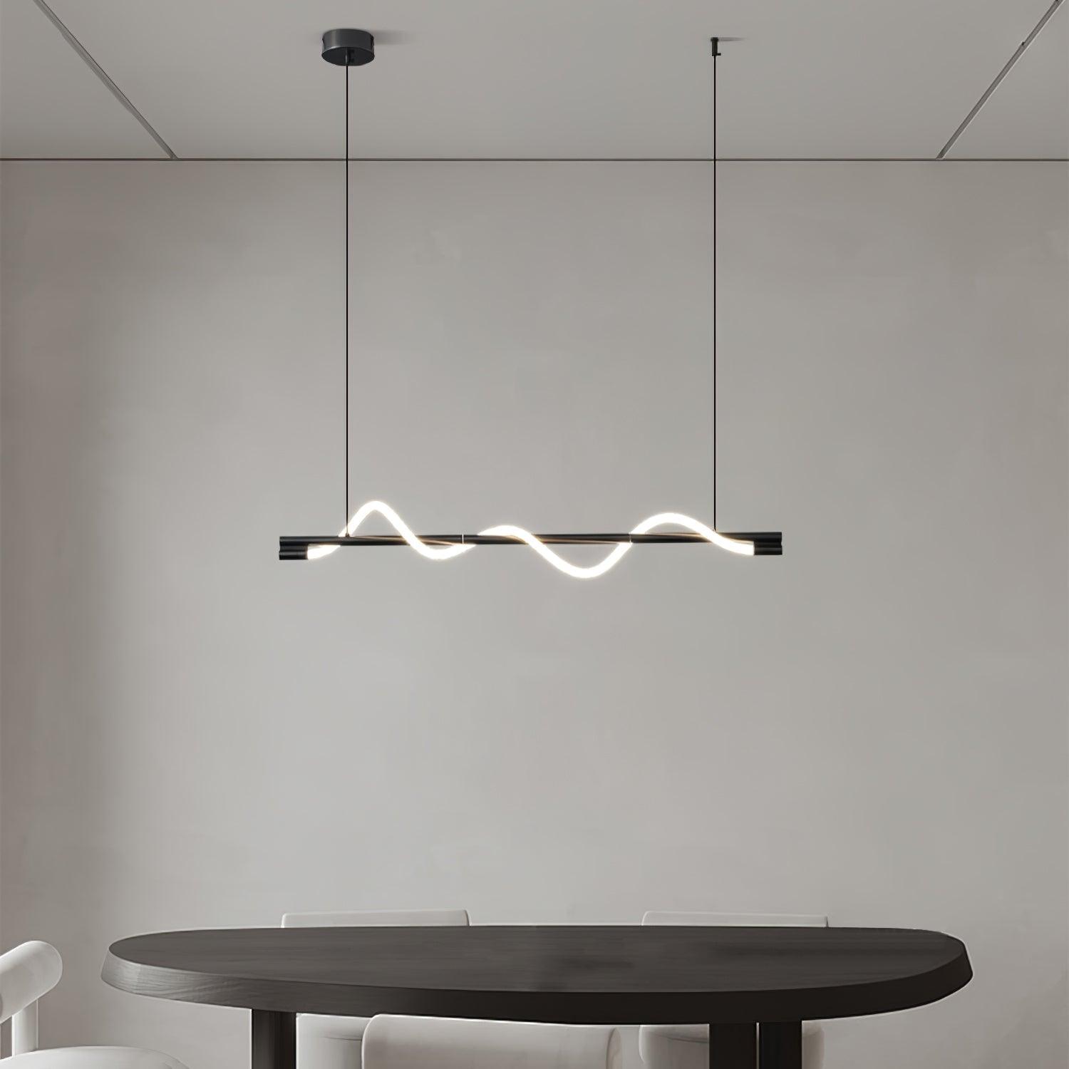 Linear Curve Wave Pendant - Modern S-Shaped Island Light for Kitchen & Dining Table