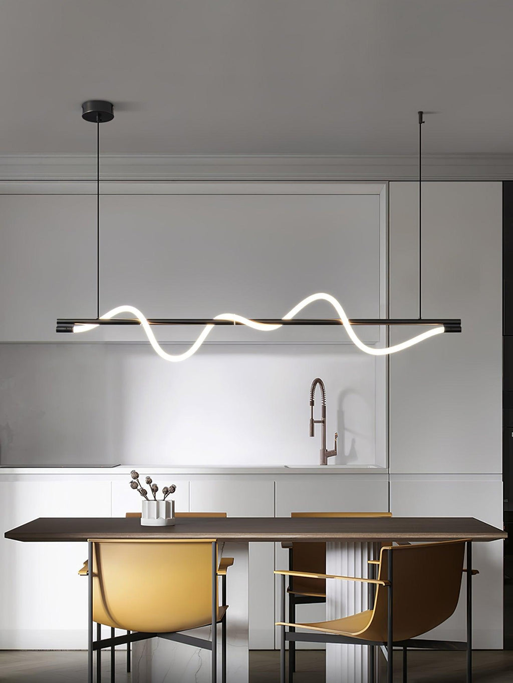 Linear Curve Wave Pendant - Modern S-Shaped Island Light for Kitchen & Dining Table