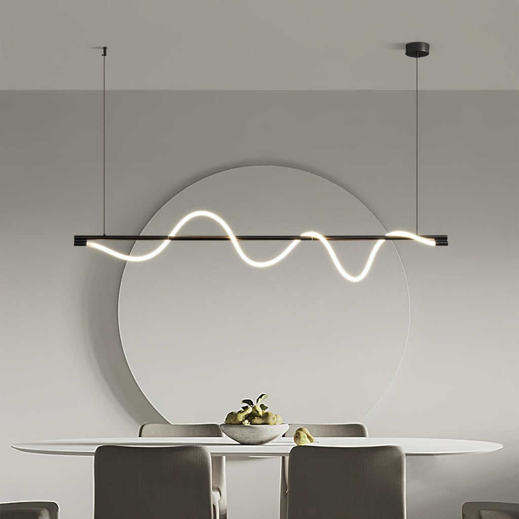 Linear Curve Wave Pendant - Modern S-Shaped Island Light for Kitchen & Dining Table