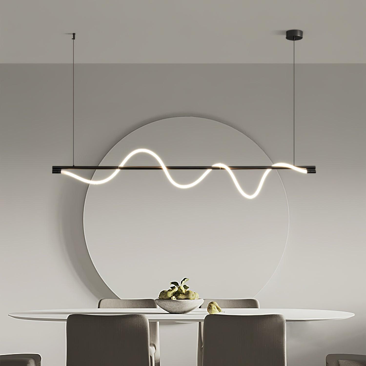Linear Curve Wave Pendant - Modern S-Shaped Island Light for Kitchen & Dining Table