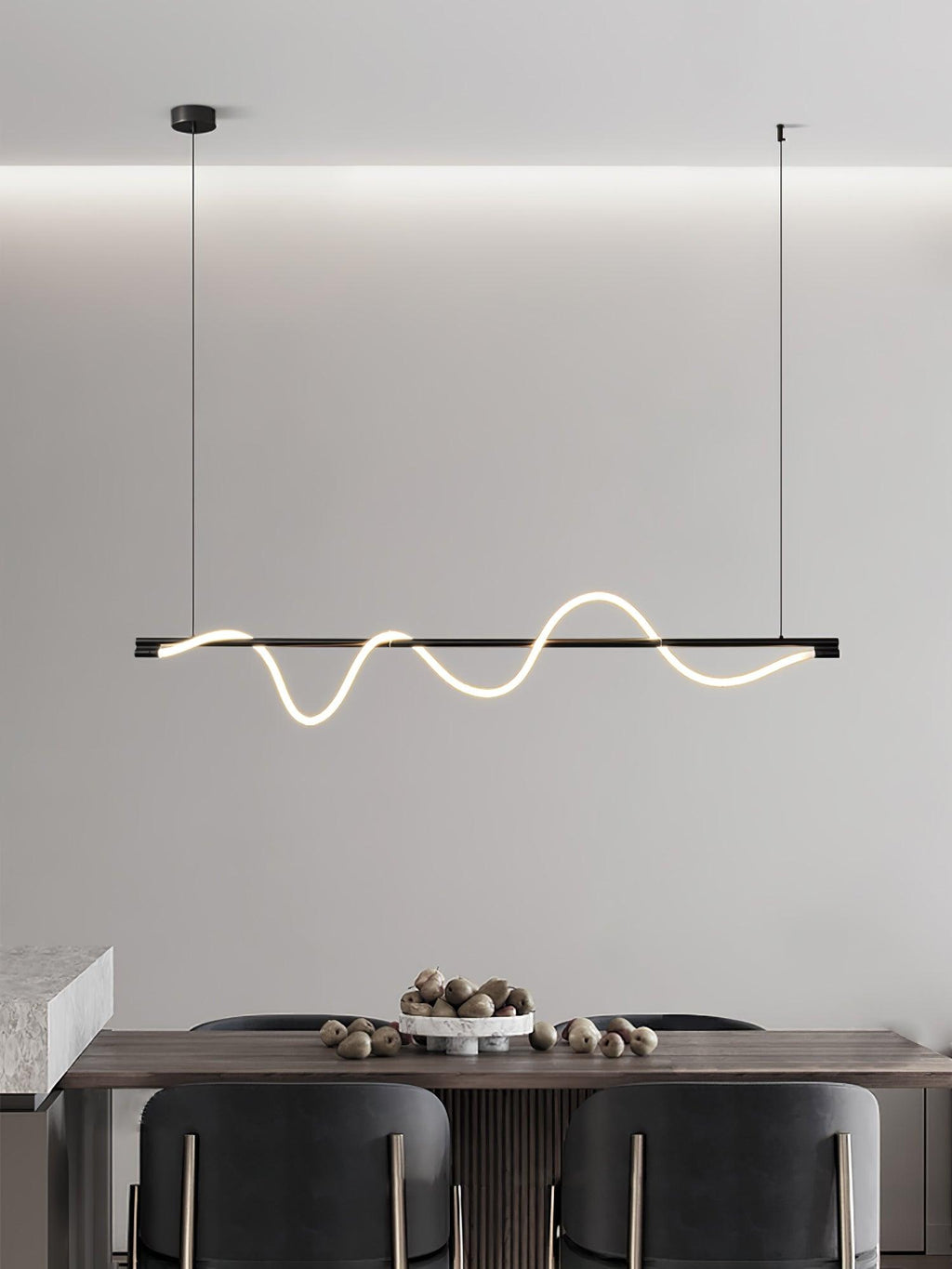 Linear Curve Wave Pendant - Modern S-Shaped Island Light for Kitchen & Dining Table