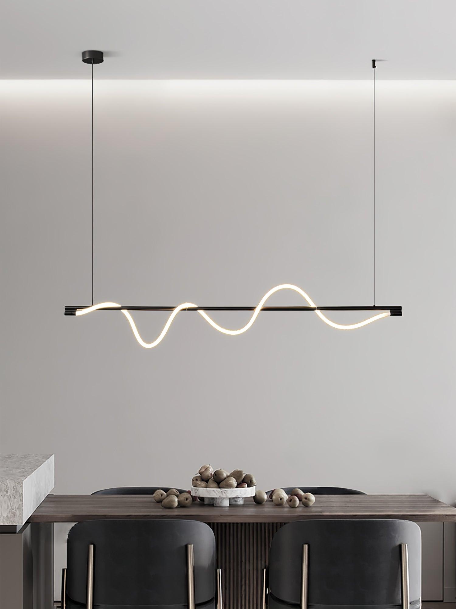 Linear Curve Wave Pendant - Modern S-Shaped Island Light for Kitchen & Dining Table
