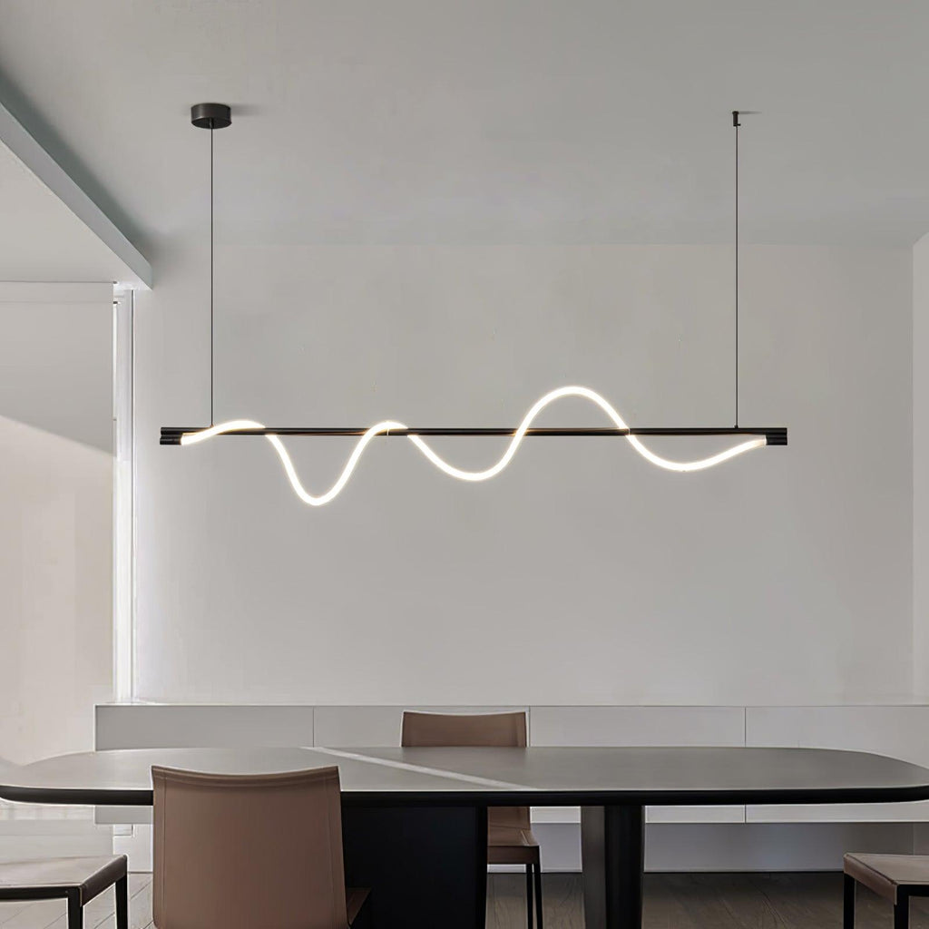 Linear Curve Wave Pendant - Modern S-Shaped Island Light for Kitchen & Dining Table