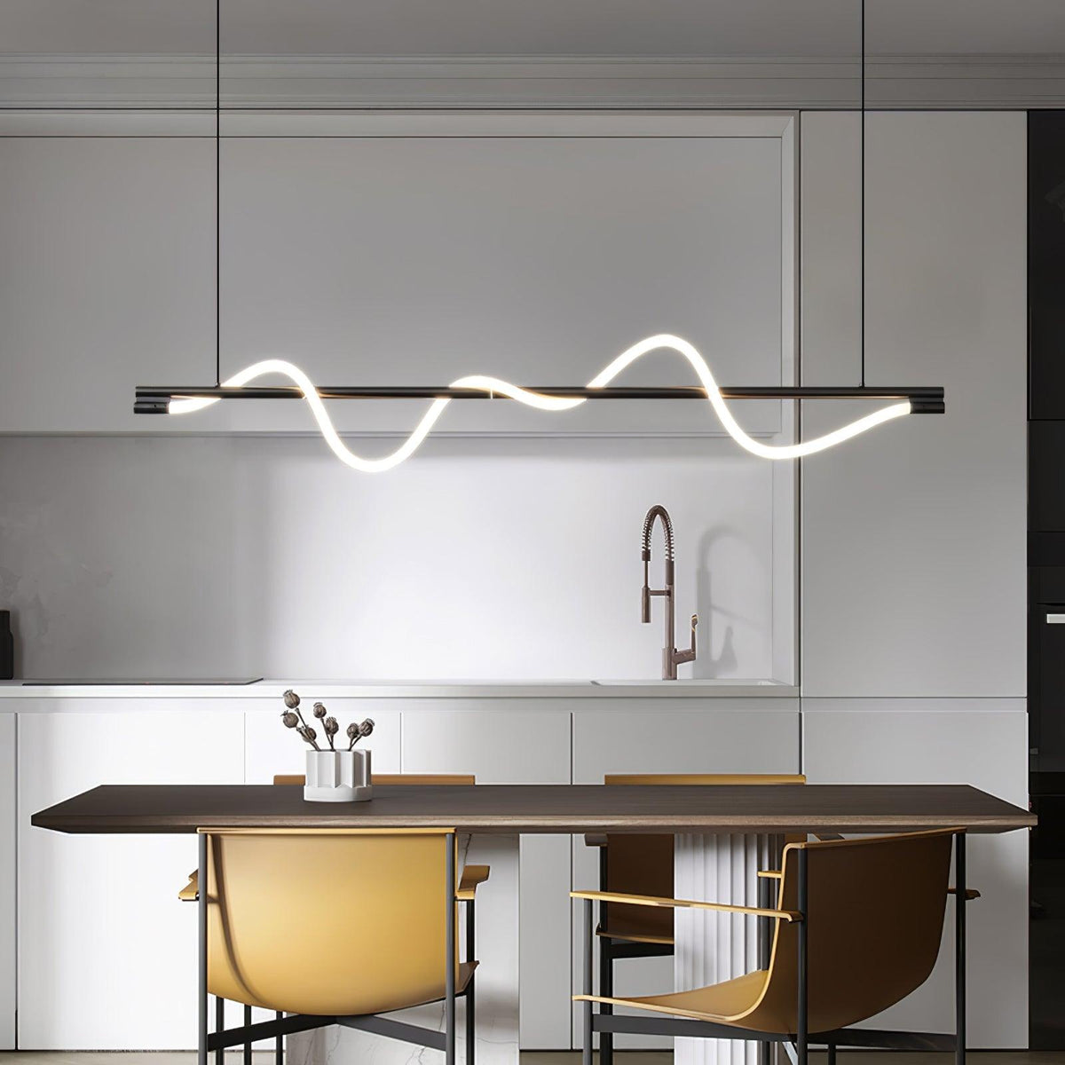 Linear Wave Pendant Light for Kitchen Island
