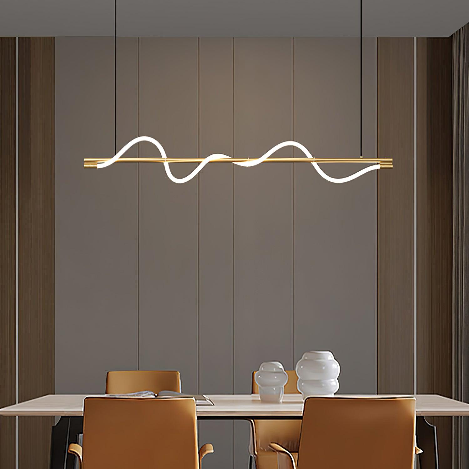 Linear Curve Wave Pendant - Modern S-Shaped Island Light for Kitchen & Dining Table