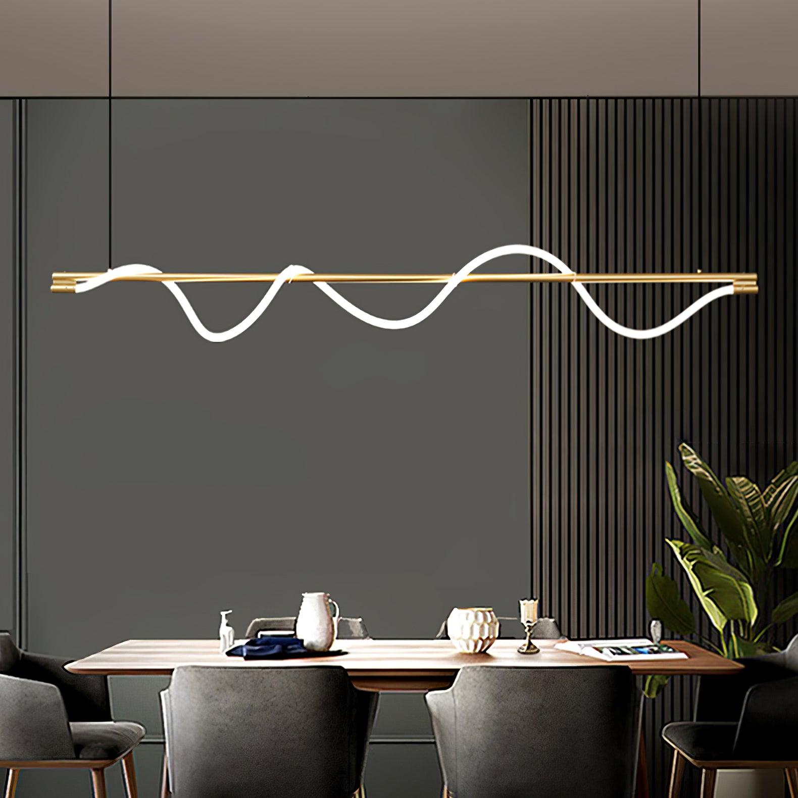 Linear Curve Wave Pendant - Modern S-Shaped Island Light for Kitchen & Dining Table