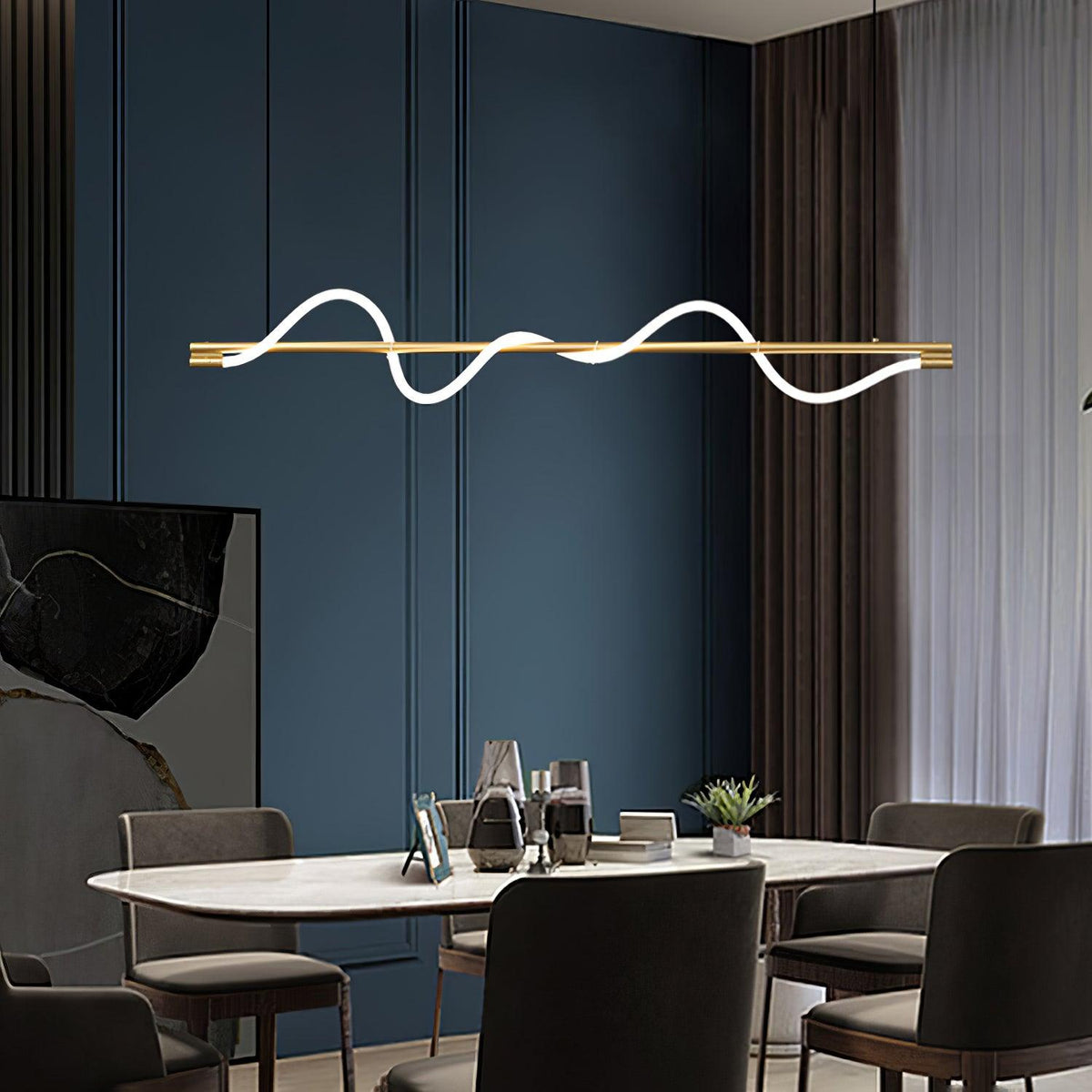 Linear Wave Pendant Light for Kitchen Island