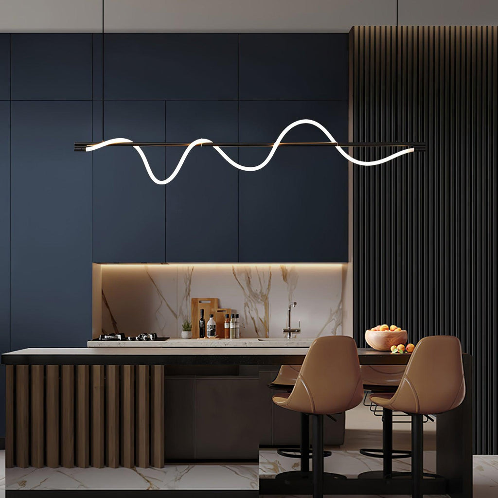 Linear Curve Wave Pendant - Modern S-Shaped Island Light for Kitchen & Dining Table