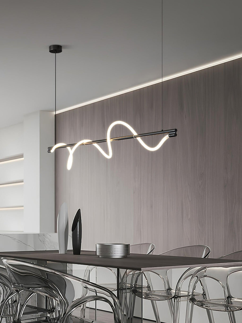 Linear Curve Wave Pendant - Modern S-Shaped Island Light for Kitchen & Dining Table