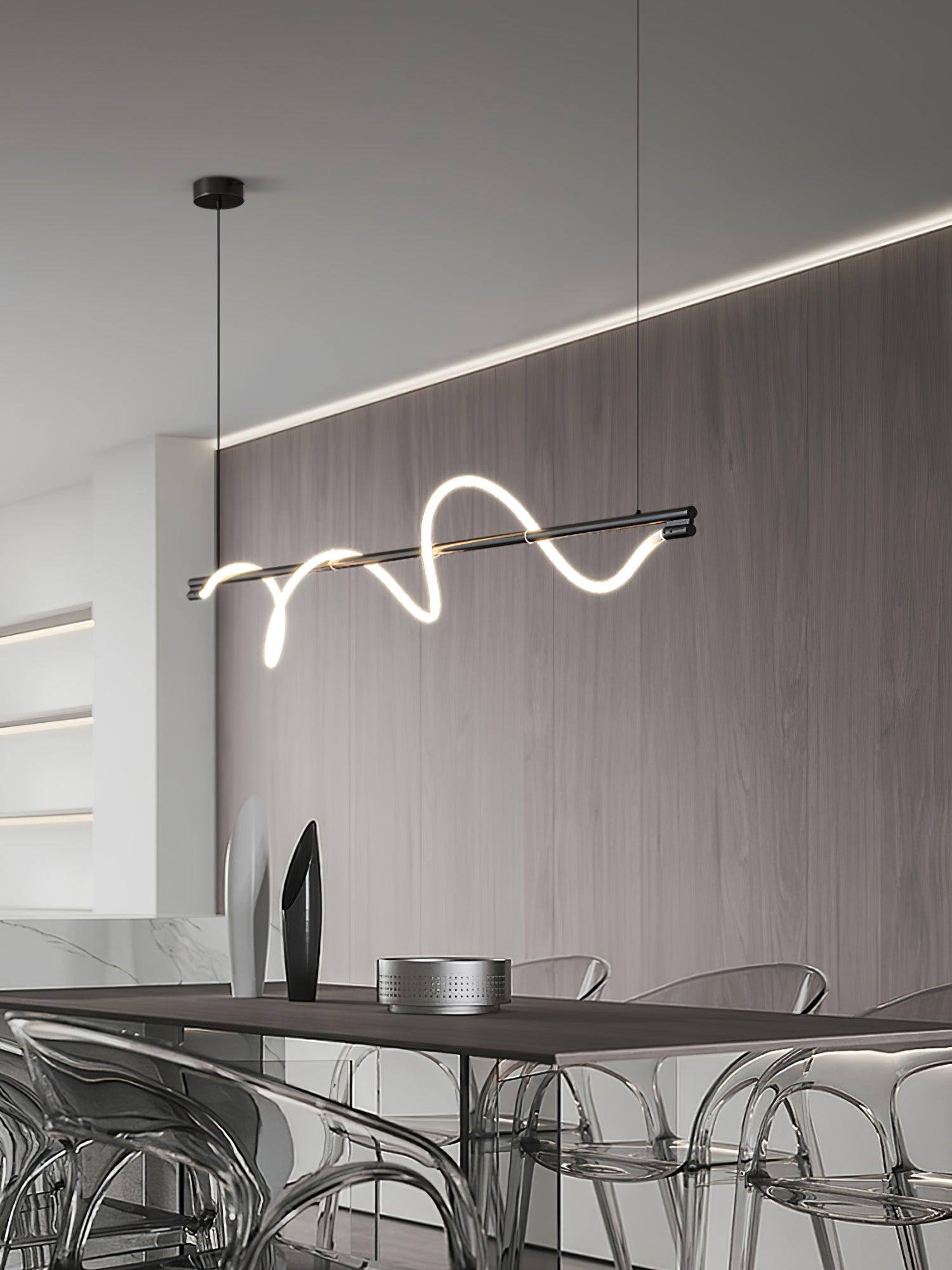 Linear Curve Wave Pendant - Modern S-Shaped Island Light for Kitchen & Dining Table