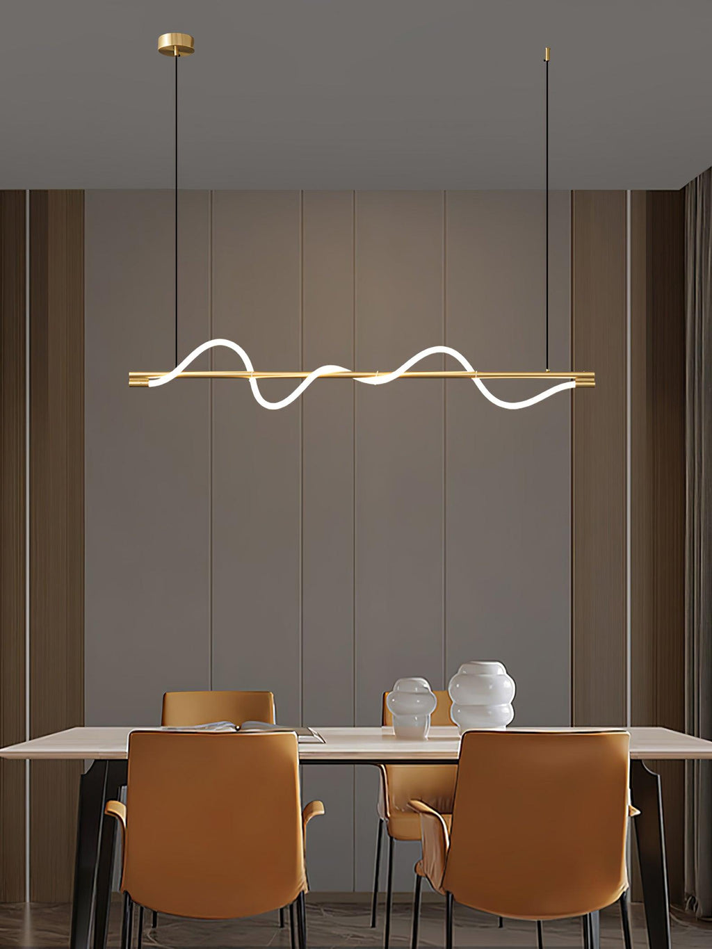 Linear Curve Wave Pendant - Modern S-Shaped Island Light for Kitchen & Dining Table