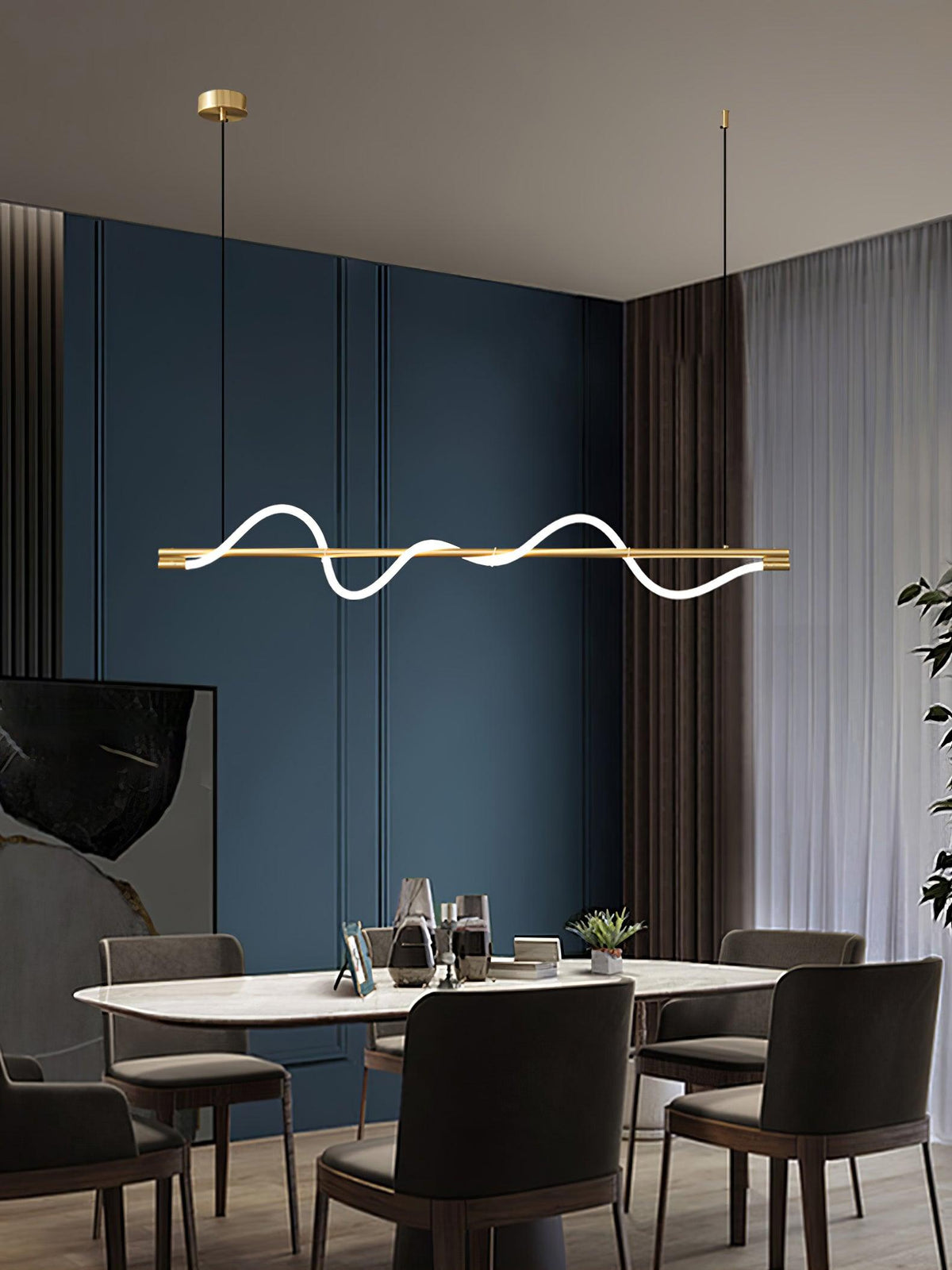 Linear Wave Pendant Light for Kitchen Island
