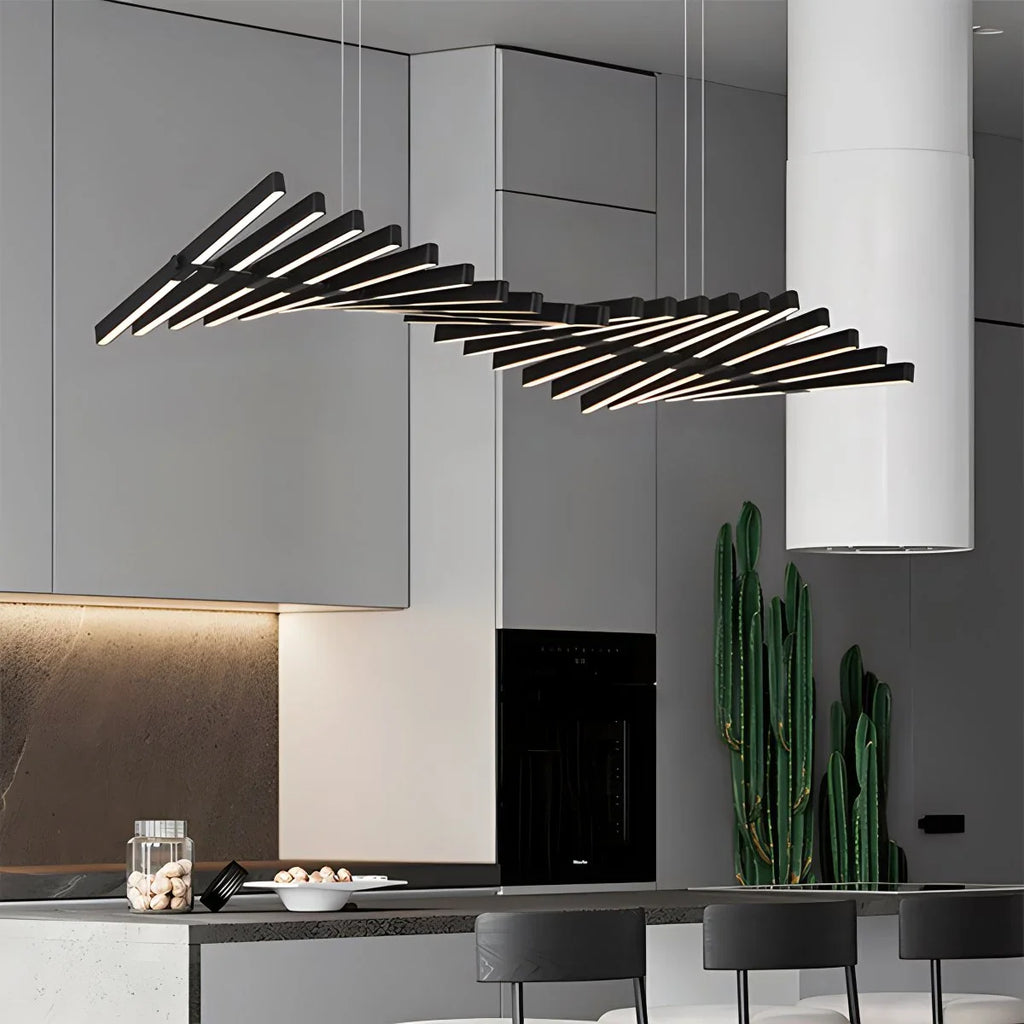 Modern Fishbone Linear Chandelier - Industrial Multi-Light Pendant for Dining Table & Island