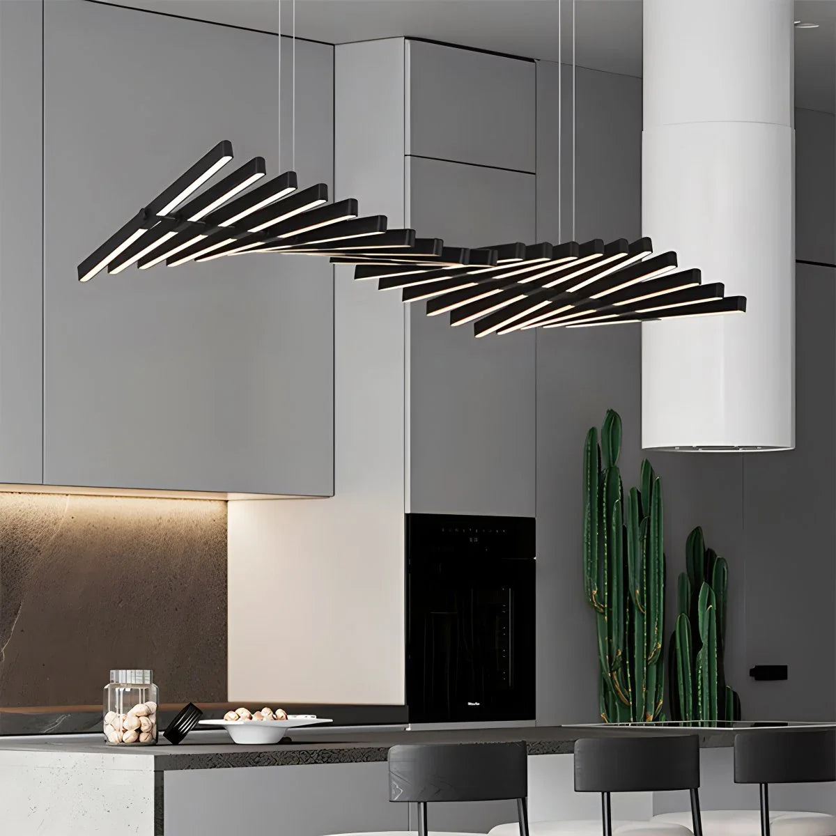 Modern Fishbone Linear Chandelier - Industrial Multi-Light Pendant for Dining Table & Island