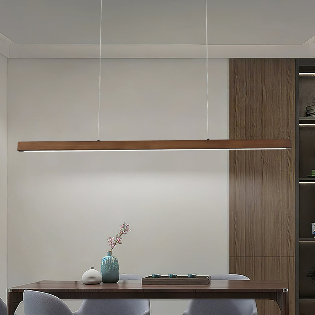 Linear Wood Pendant Light - Modern Organic Hanging Bar for Kitchen Island & Dining Table