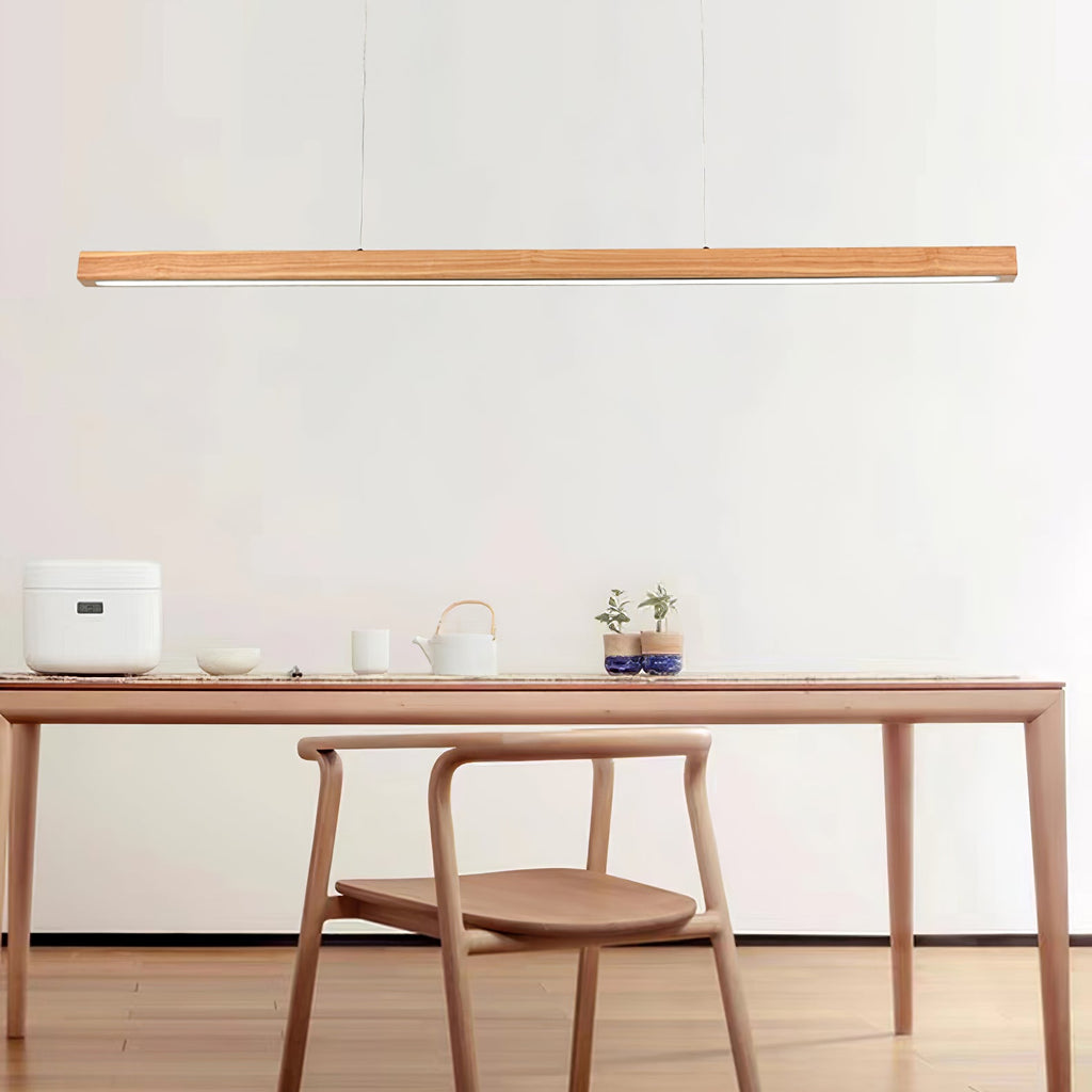 Linear Wood Pendant Light - Modern Organic Hanging Bar for Kitchen Island & Dining Table