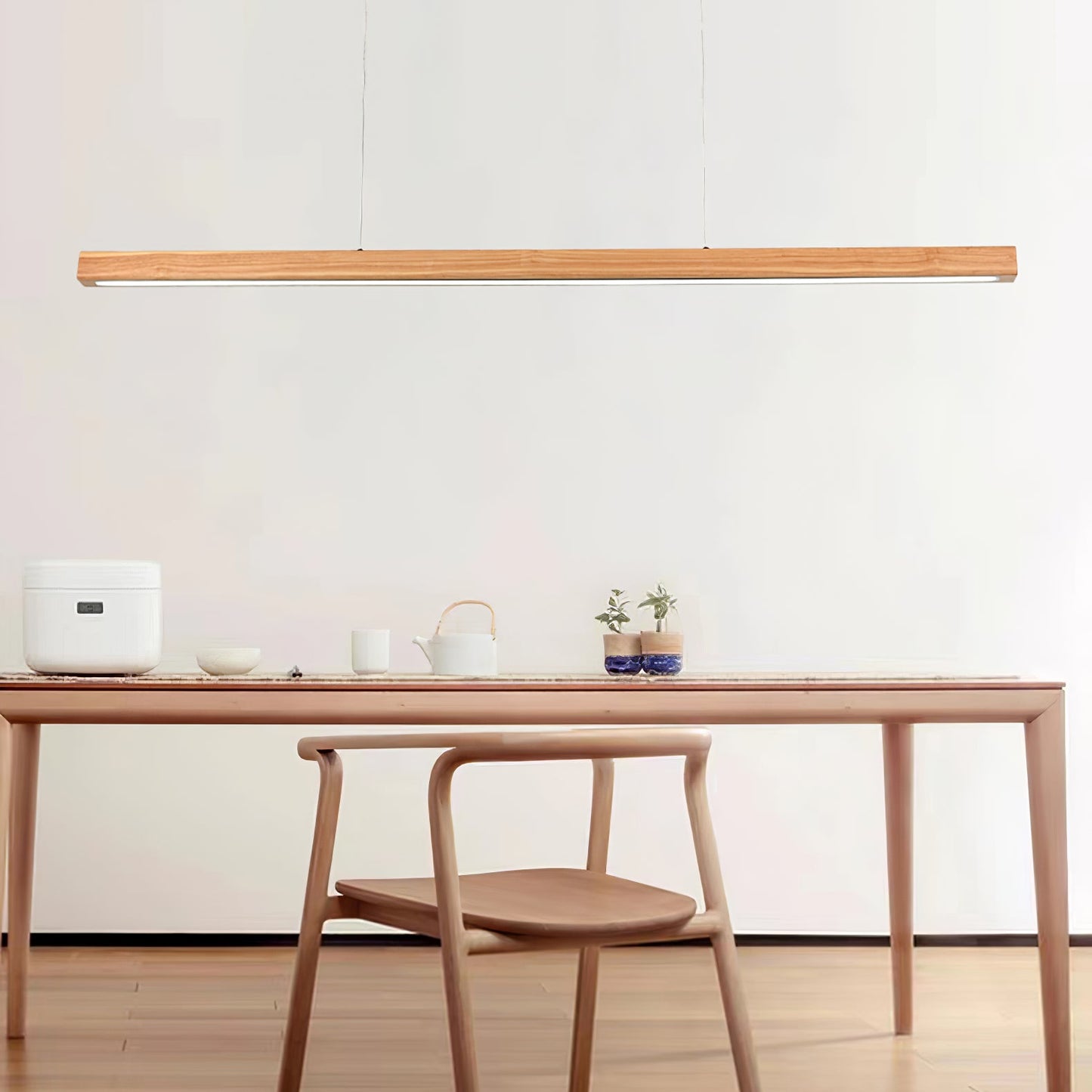 Linear Wood Pendant Light for Kitchen Island