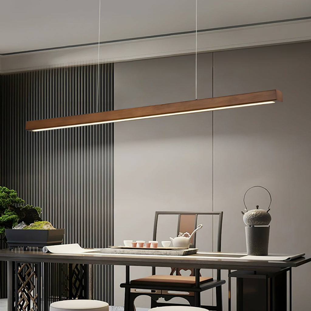 Linear Wood Pendant Light - Modern Organic Hanging Bar for Kitchen Island & Dining Table