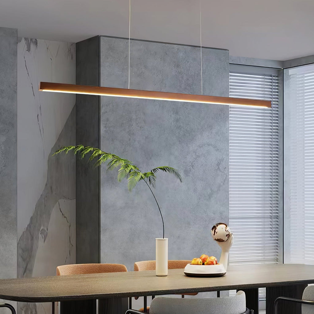 Linear Wood Pendant Light - Modern Organic Hanging Bar for Kitchen Island & Dining Table